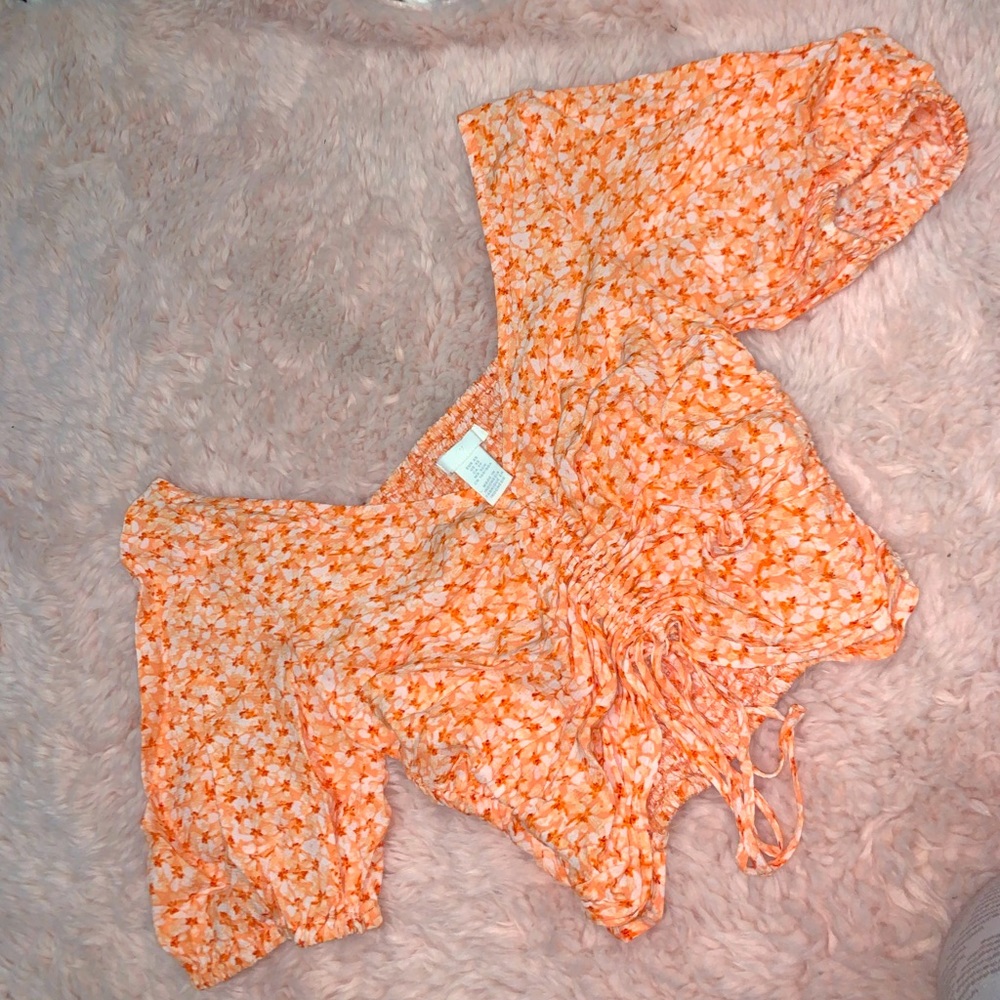 H&M Floral drawstring scrunch crop